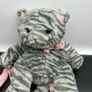 Plush Kitty Cat Backpack Gymboree Gray Stripe Soft Tiger Pink Bow